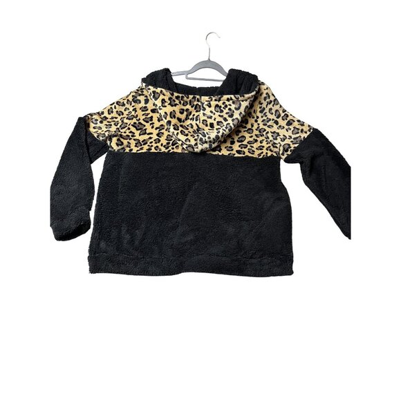 Leopard Print & Black Sherpa Fleece Half Zip Pullover Hoodie XXL Fits like L-XL - Picture 3 of 9